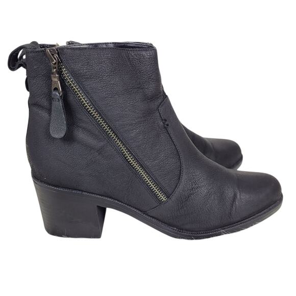 Crown Vintage Astalema Black Leather Ankle Boots Women Sze 11 Block Heel Booties - Picture 1 of 11